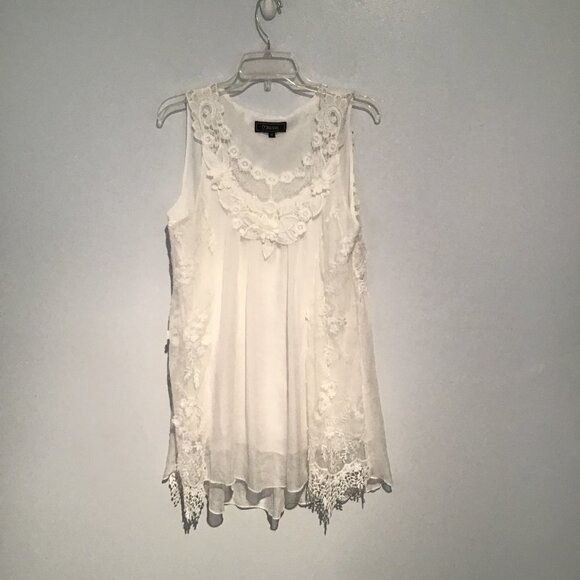 Minkas Flowy Sleeveless Lace Babydoll Mini Dress Size M - Picture 6 of 11